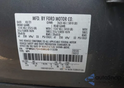 2021 Ford Explorer Xlt z USA, uszkodzony, nr VIN 1FMSK7DH5MGB11339